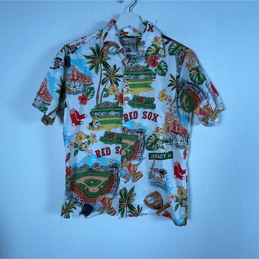 Reyn Spooner Kids Boston Red Sox Scenic Button-Up Hawaiian Shirt XL White/Green